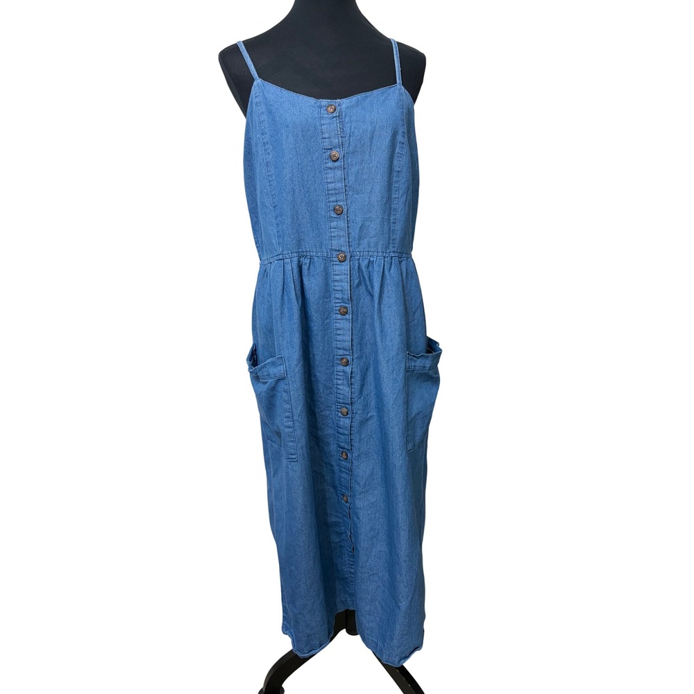 Love by Chesley Blue Denim Button Down Midi Dress Plus 1X Cotton 23732XR